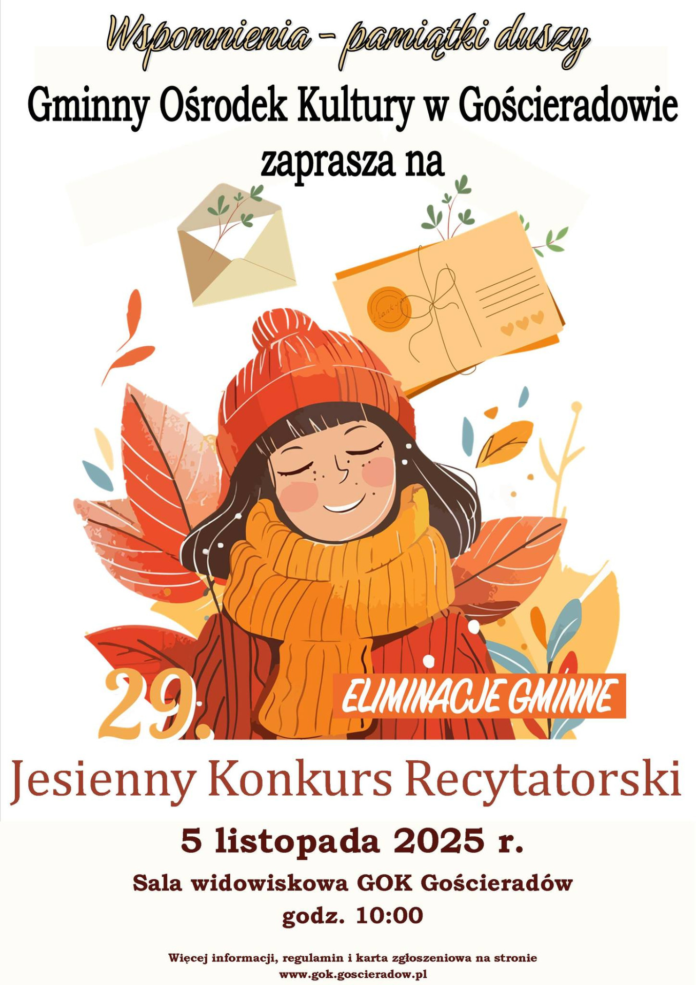 Zdjęcie plakatu kobiety dotyczącego jesiennego konkursu recytatorskiego
