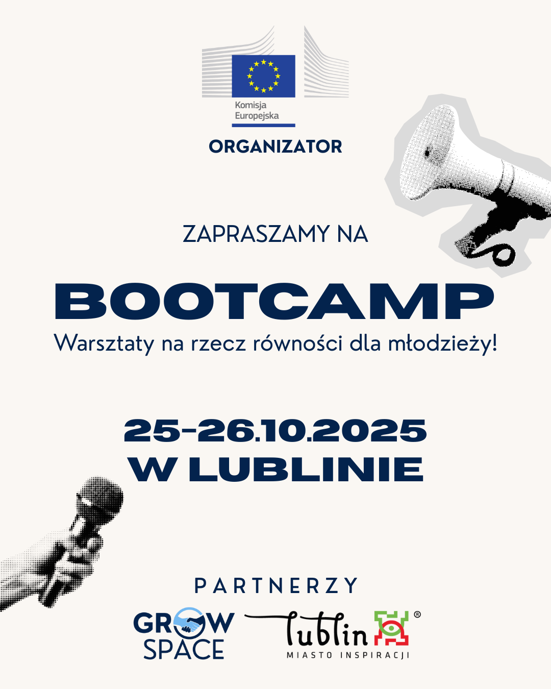 Zdjęcie plakatu z mikrofonem i głośnikiem dotyczący warsztatów dla młodzieży