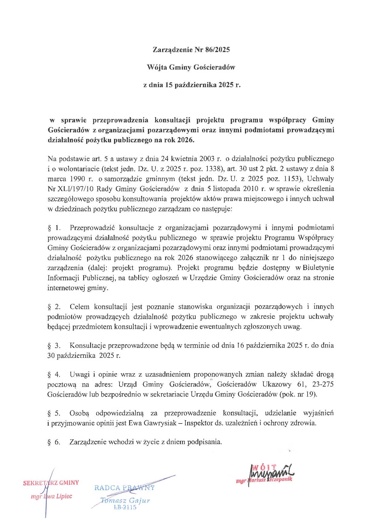 Zdjęcie zarządzenia