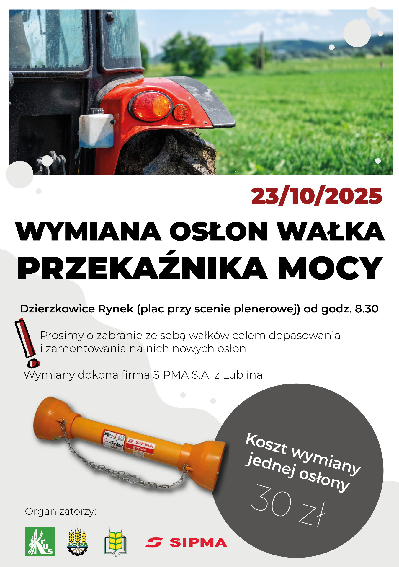 Zdjęcie plakatu z ciągnikiem i osłoną wałka