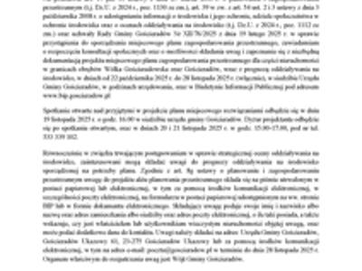 Zdjęcie ogłoszenia o rozpoczęciu konsultacji społecznych projektu miejscowego planu zagospodarowania przestrzennego wraz z prognozą oddziaływania na środowisko