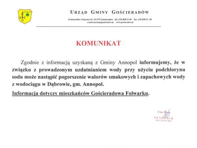 Obraz/skan dokumentu zawierającego treść komunikatu