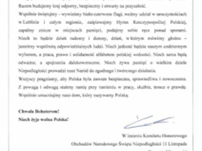 Zdjęcie odezwy Narodowego Święta Niepodległości 2025 rok