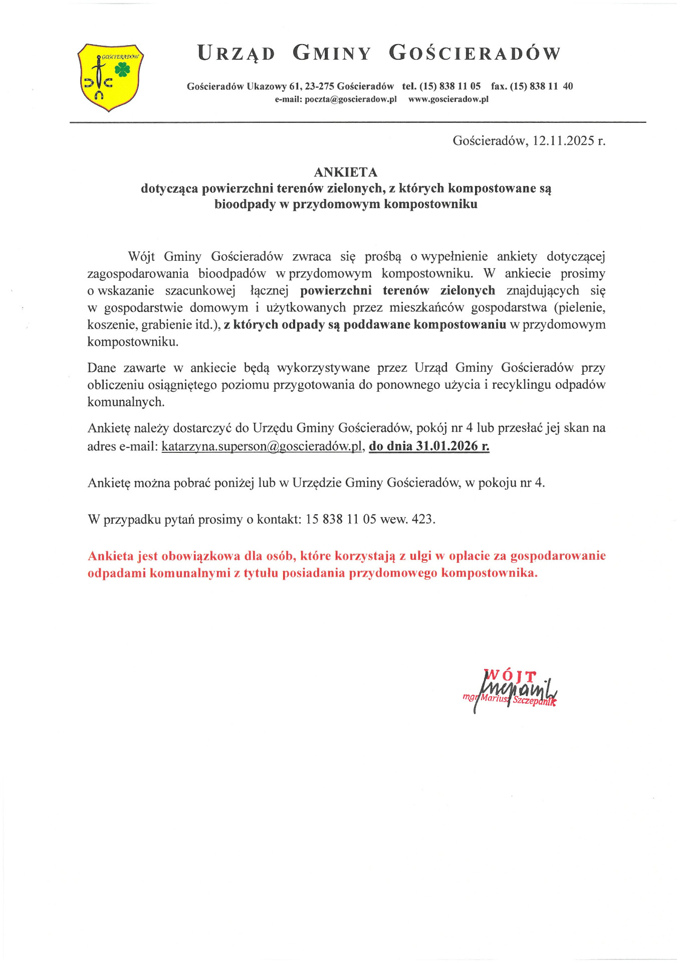 Zdjęcie ogłoszenia dotyczącego ankiety