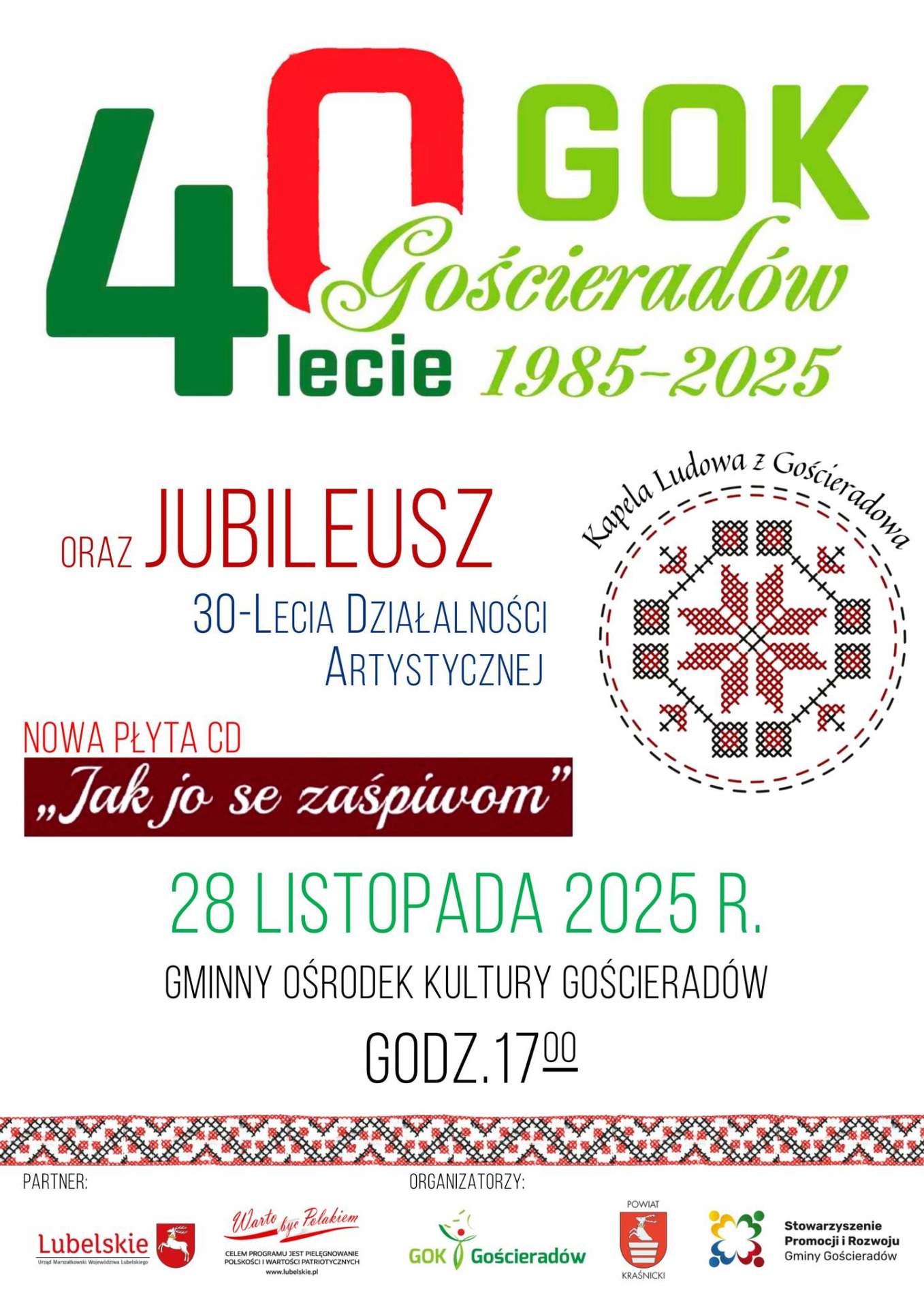 Zdjecie plakatu jubileuszu Gminnego Ośrodka Kultury w Gościeradowie