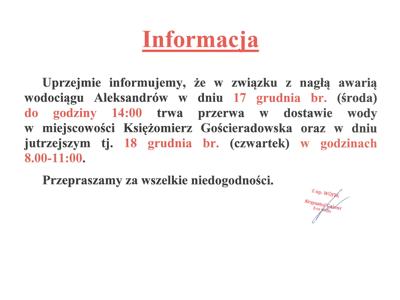 Zdjęcie informacji o przerwie w dostawie wody