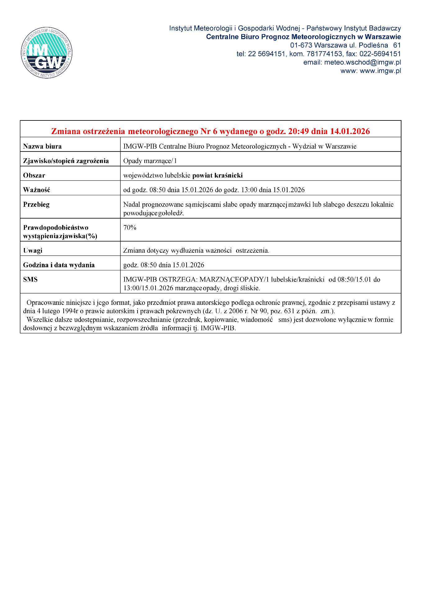 Zdjęcie grafiki ostrzeżenia opady marznące