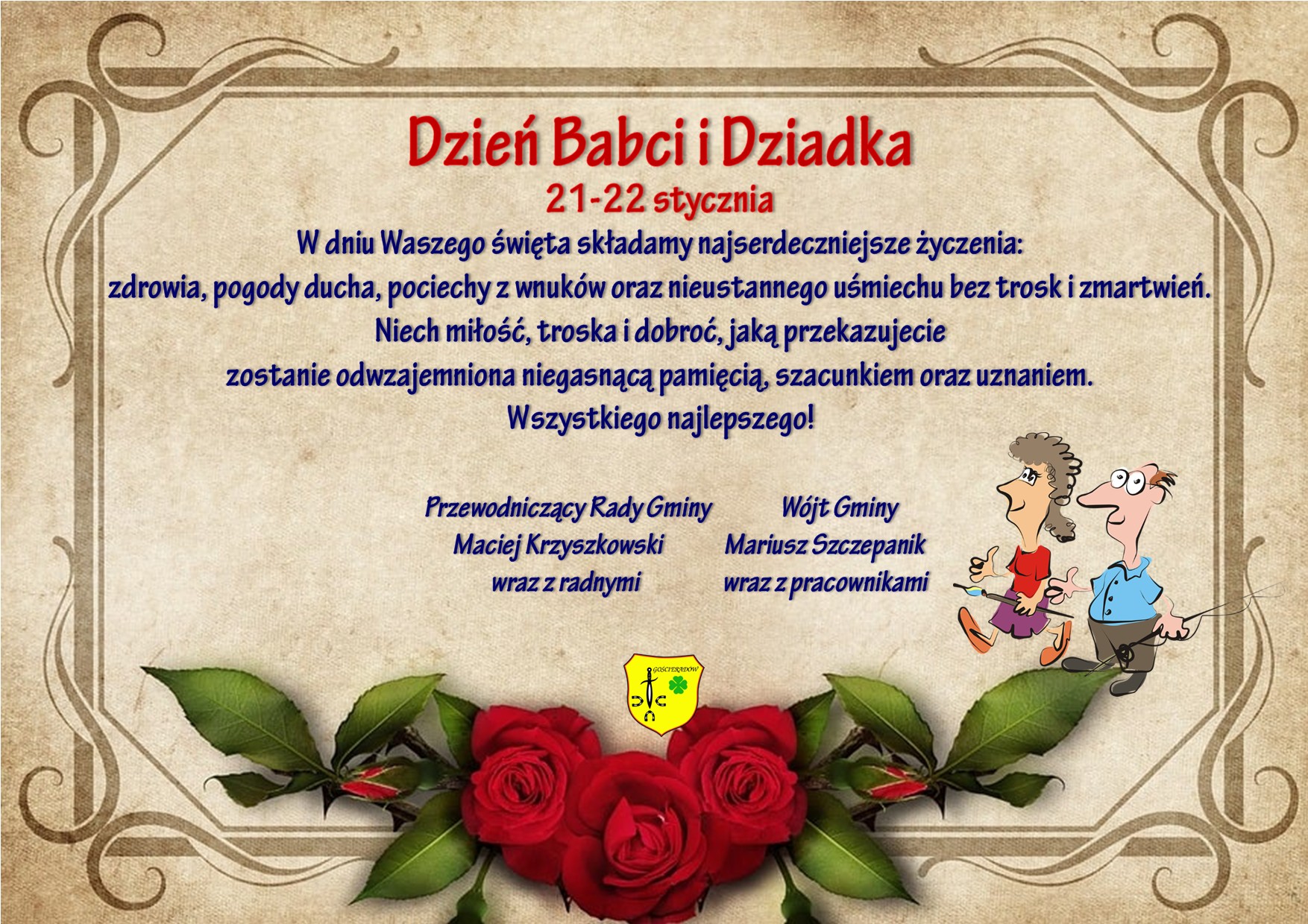 Zdjęcie róż z życzeniami z okazji Dnia Babci i Dnia Dziadka