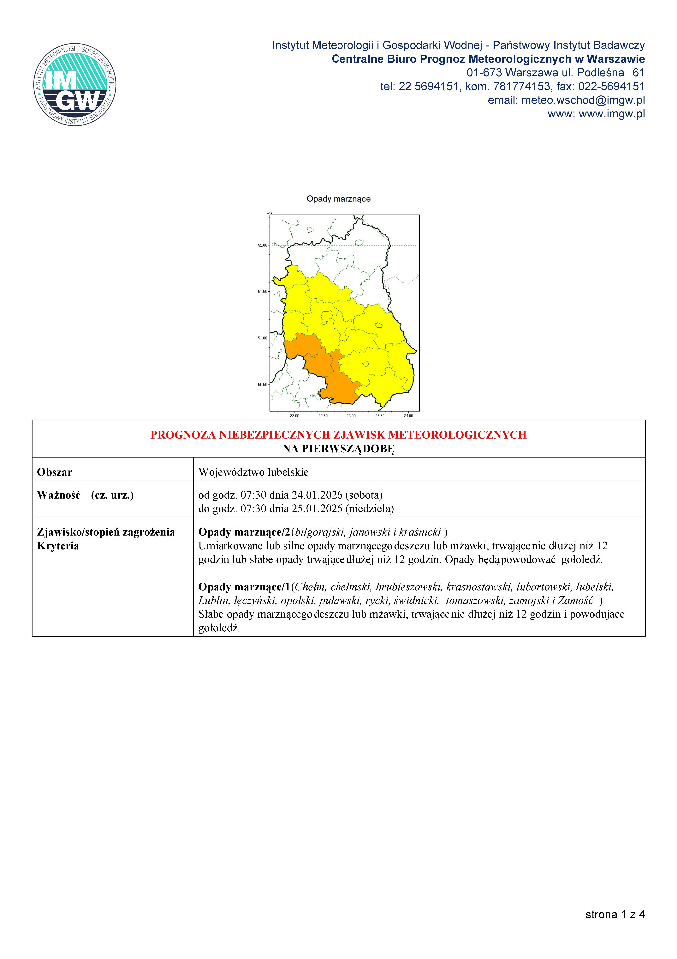 Zdjęcie ostrzeżenia o opadach marznących