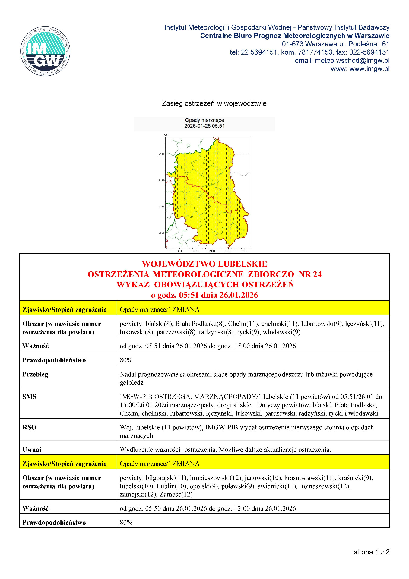 Zdjęcie ostrzeżenia o opadach marznących