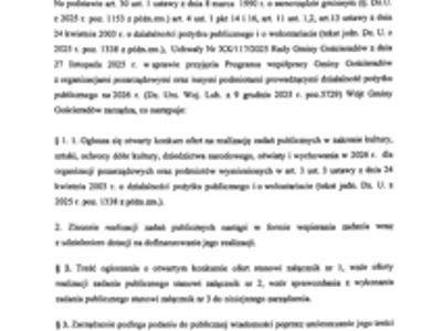 Zdjęcie zarządzenia WÓJTA GMINY GOŚCIERADÓW