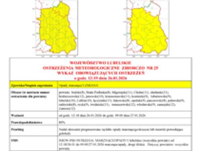 Zdjęcie ostrzeżenia o opadach marznących i gęstej mgle