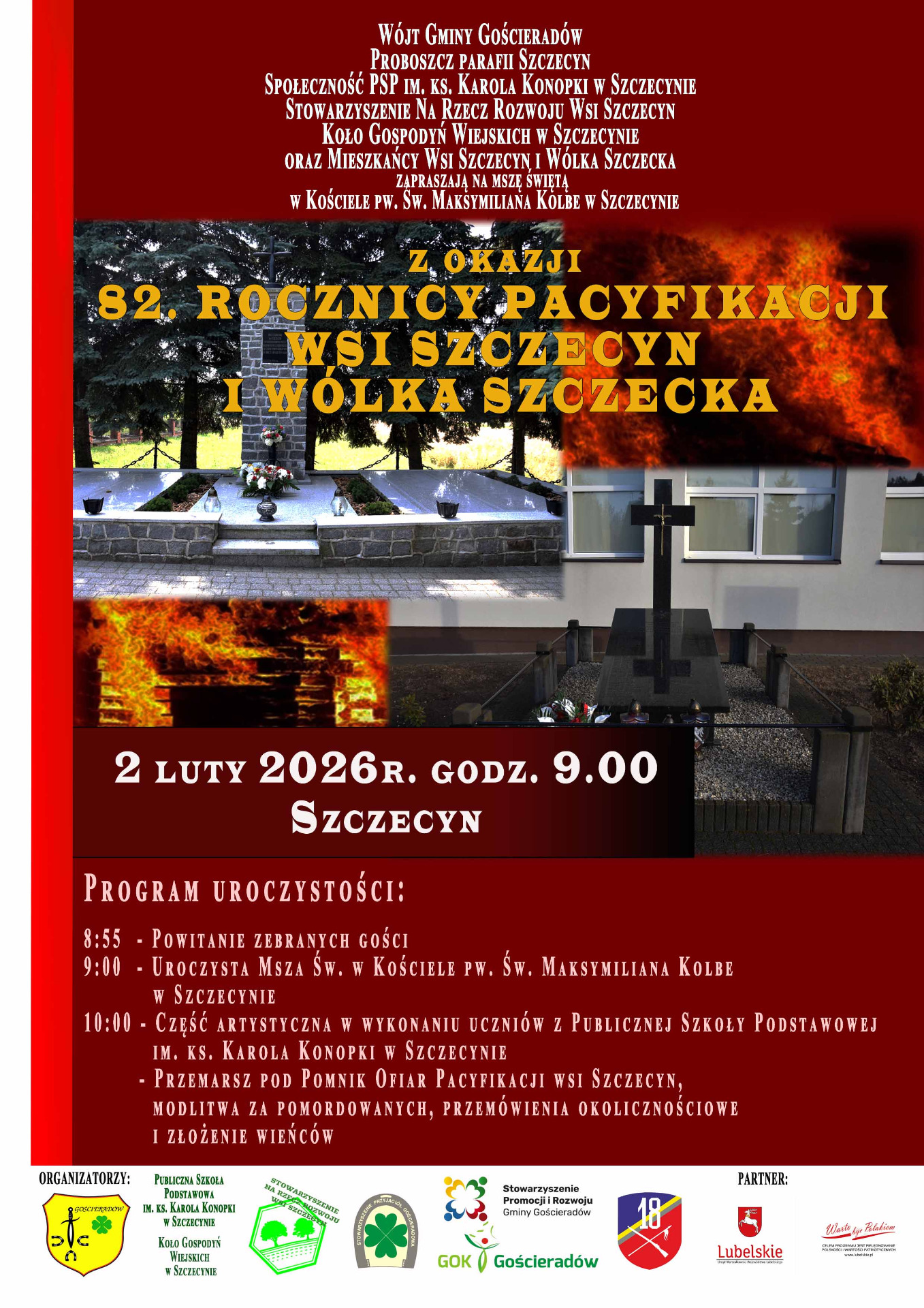 Zdjęcie plakatu dotyczącego rocznicy Pacyfikacji wsi Szczecyn i Wólka Szczecka