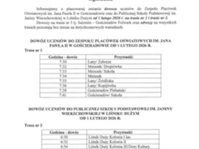 Zdjęcie ogłoszenia o zmianie dowozu uczniów