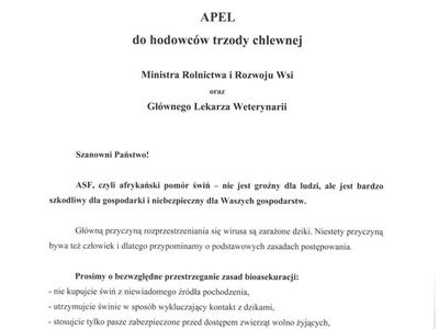APEL do hodowców trzody chlewnej