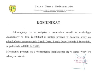 Komunikat o braku wody