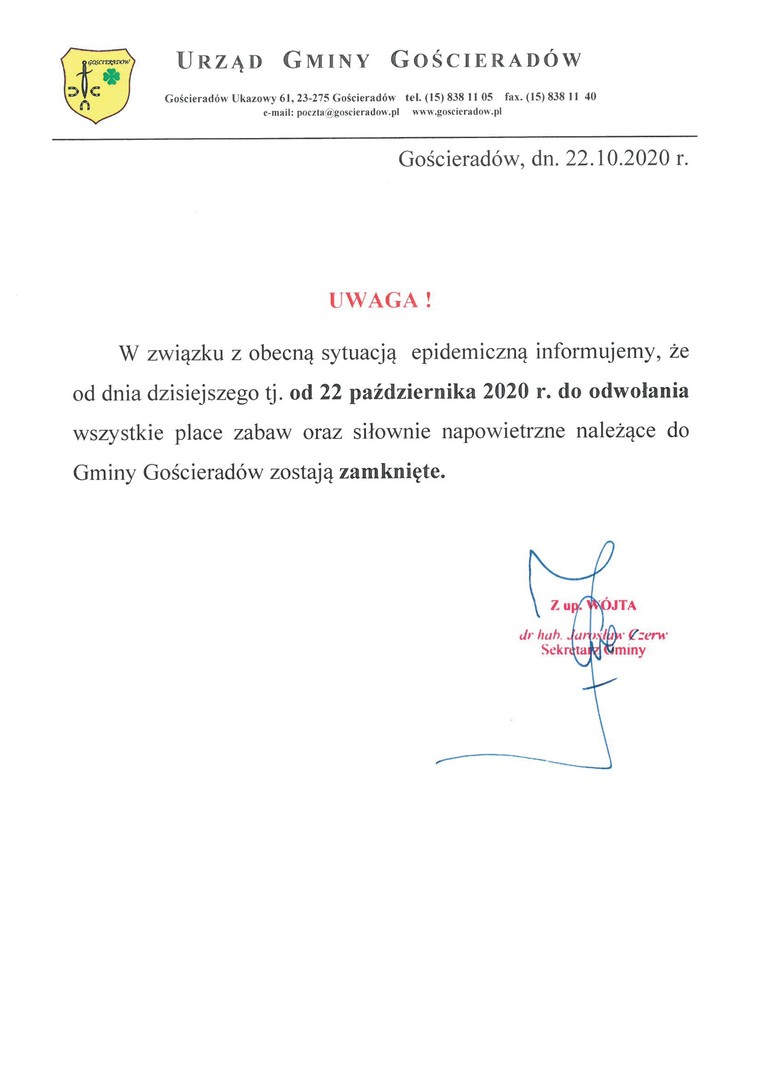 Komunikat o zamknięciu siłowni napowietrznych