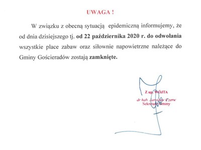 Komunikat o zamknięciu siłowni napowietrznych