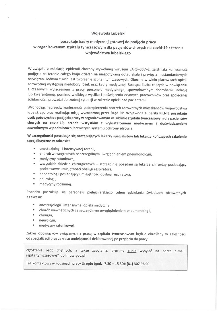 Ogłoszenie Wojewody Lubelskiego