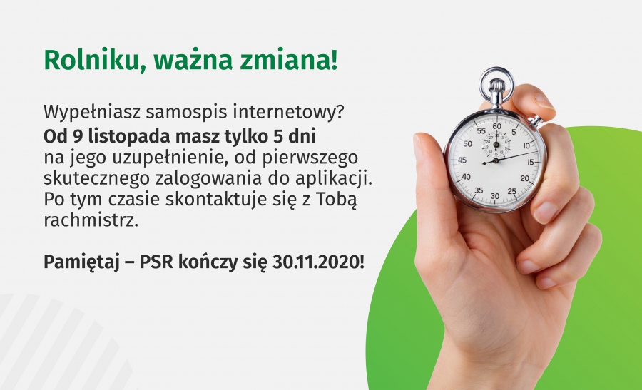 Biała ulotka z zielonym napisem: rolniku ważna zmiana