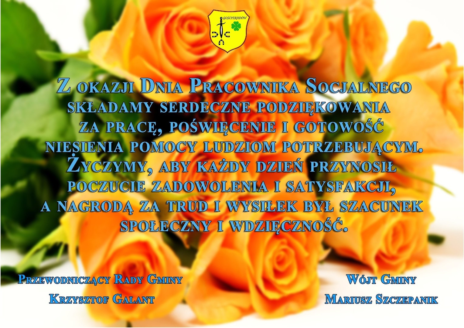 Życzenia na tle pomarańczowych róż