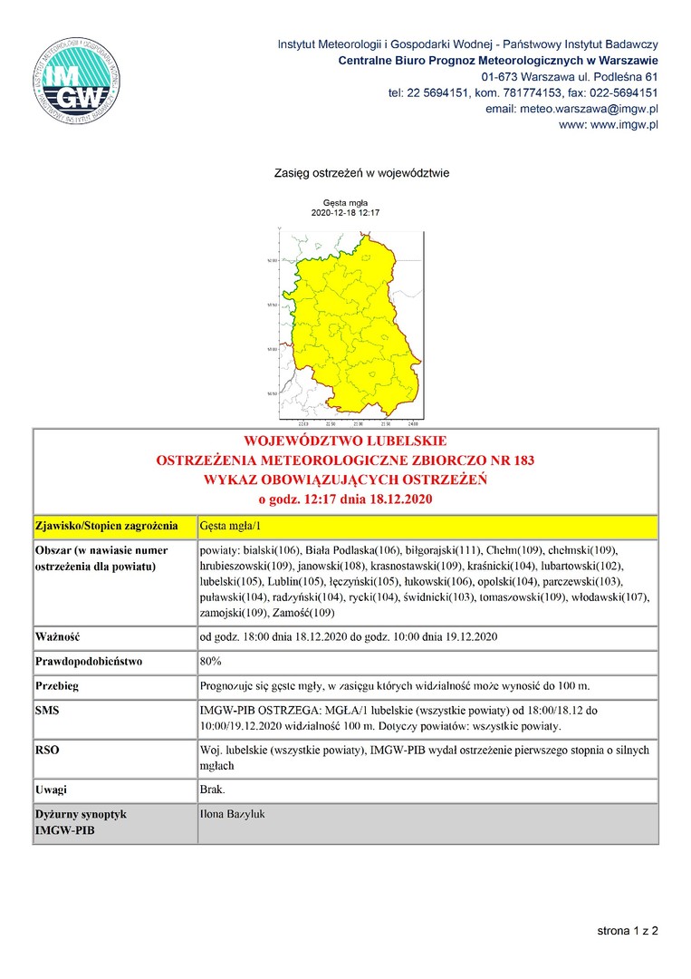 OSTRZEŻENIA METEOROLOGICZNE 