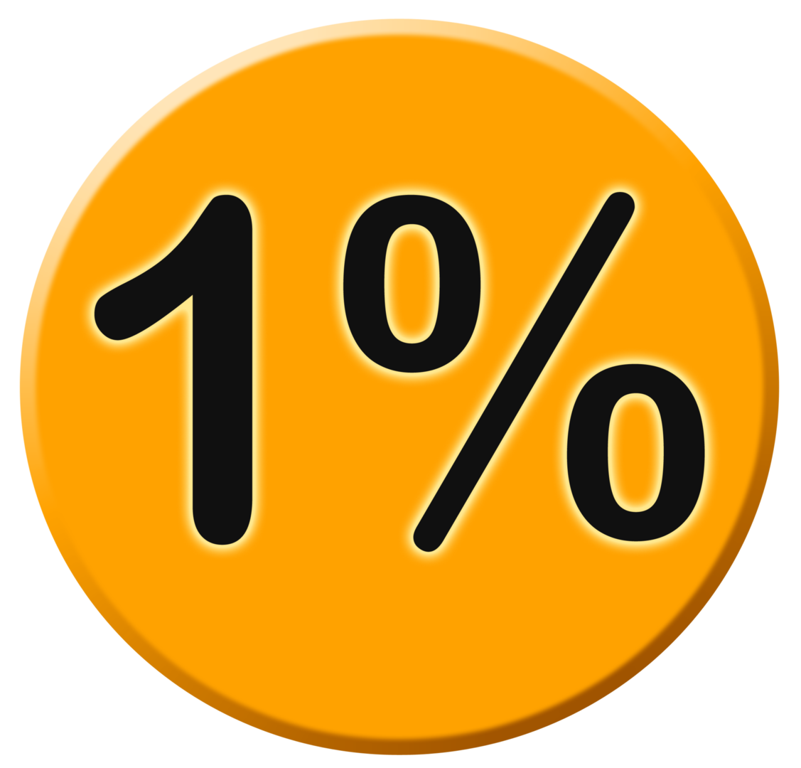 pomarańczowe koło z napisem 1%
