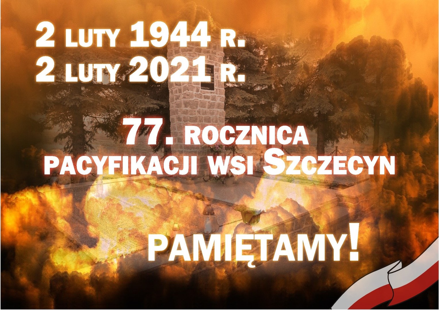 grafika z okazji 77 rocznicy pacyfikacji wsi Szczecyn