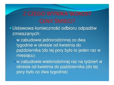 Niebieski slajd z wyjaśnieniem z czego wynika wzrost opłat