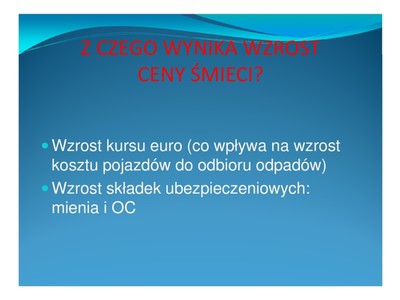 Niebieski slajd z wyjaśnieniem z czego wynika wzrost opłat