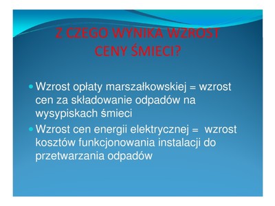 Niebieski slajd z wyjaśnieniem z czego wynika wzrost opłat