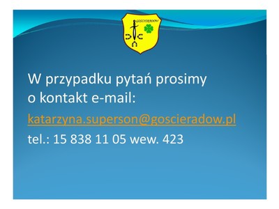 Niebieski slajd z adresem e-mail pracownika 