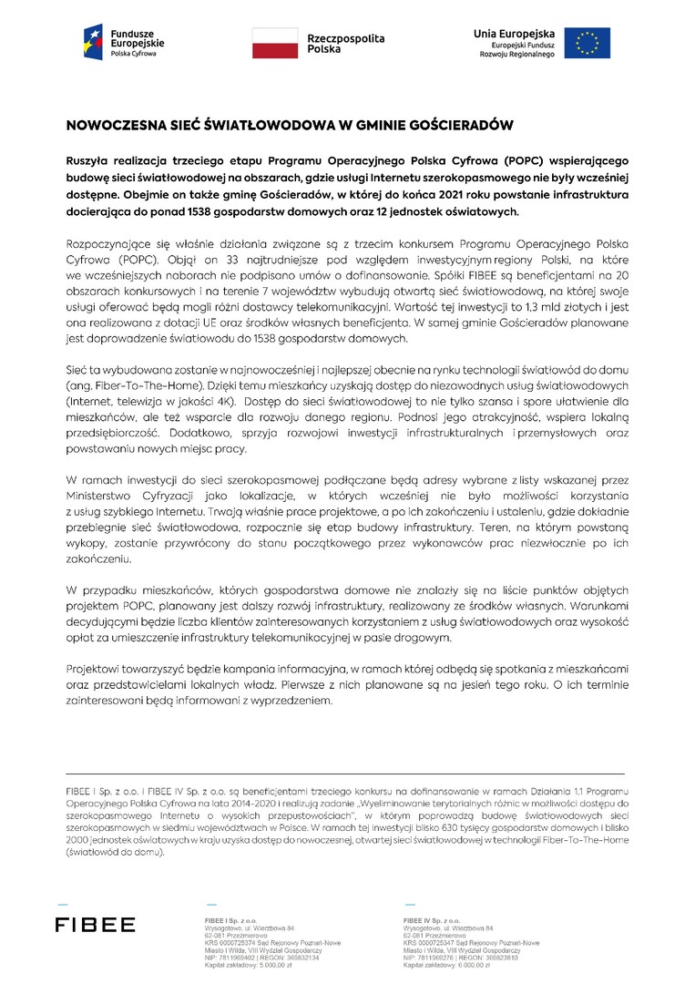 Informacja o internecie światłowodowym