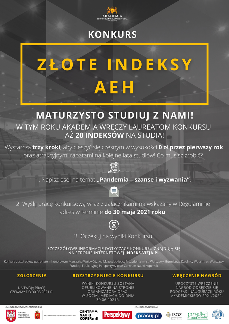 Plakat KONKURSU O ZŁOTE INDEKSY AEH
