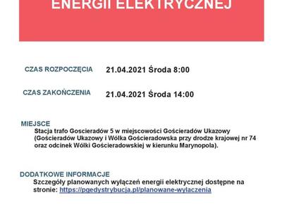 ZAWIADOMIENIE O PRZERWIE W DOSTAWIE ENERGII ELEKTRYCZNEJ