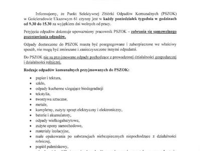 Informacja korzystania z PSZOK
