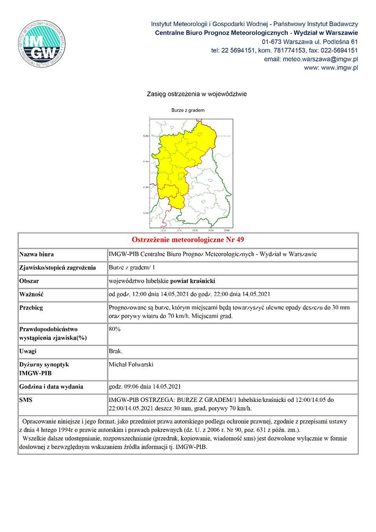 Ostrzeżenie o burzach z gradem