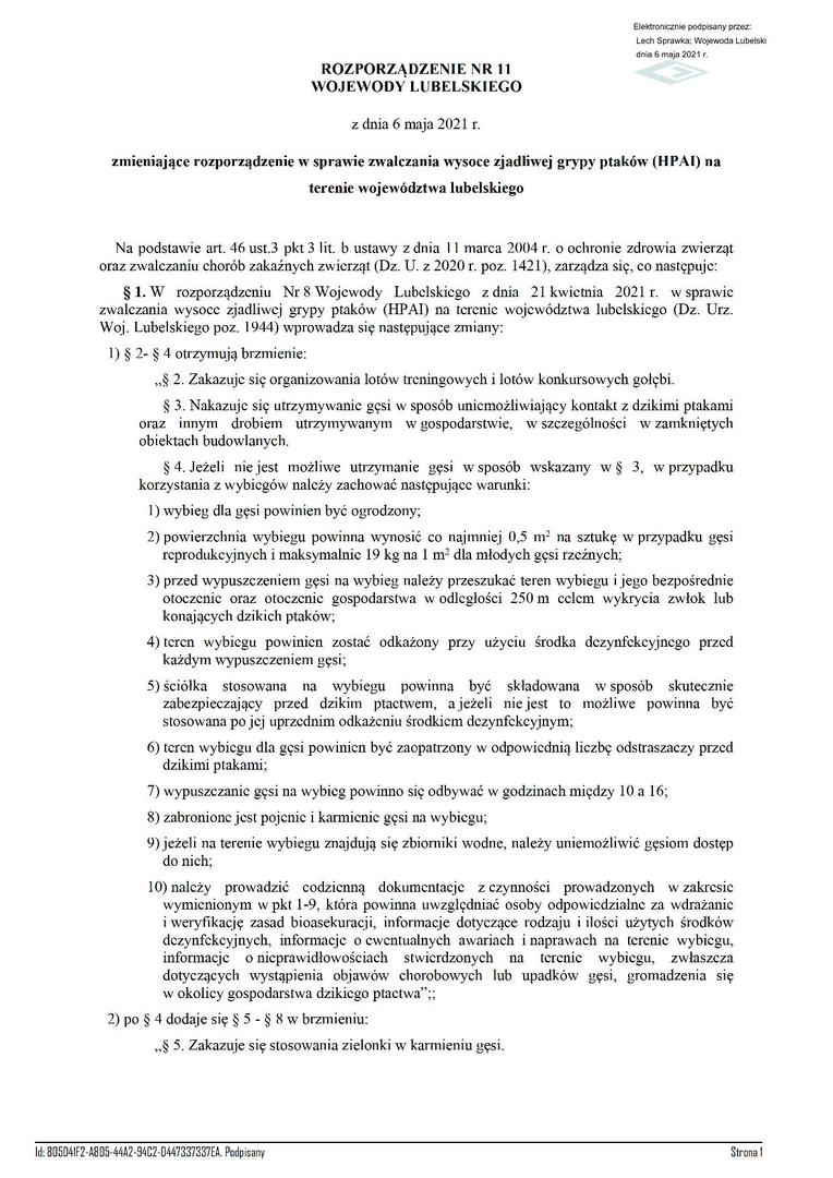 ROZPORZĄDZENIE NR 11 WOJEWODY LUBELSKIEGO