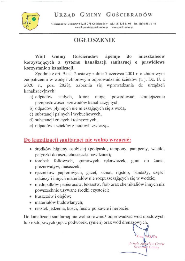 Obrazek z tekstem ogłoszenia.