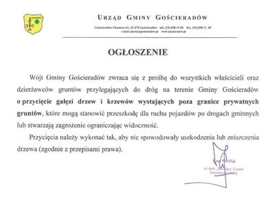 Grafika odworowująca treść ogłoszenia