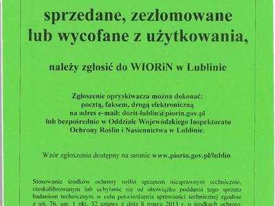 Komunikat dotyczący opryskiwaczy