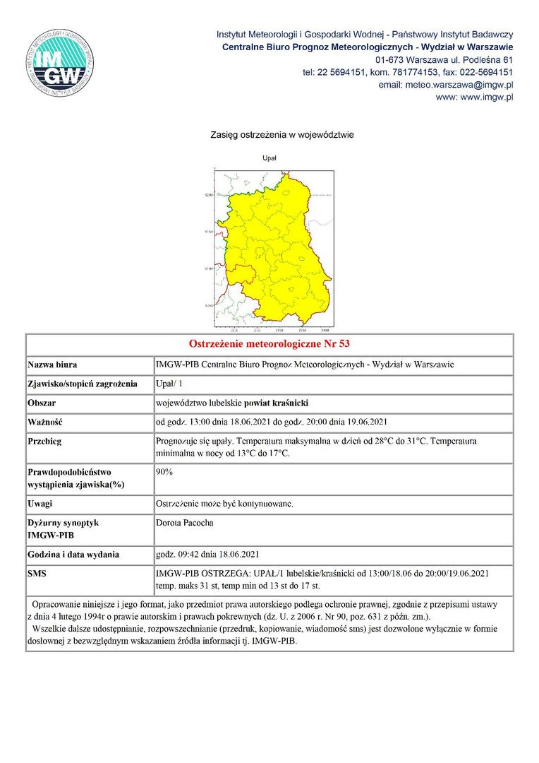 Ostrzeżenie meteorologiczne Nr 53 o upałach