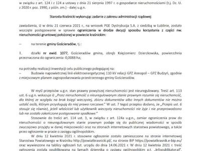 OGŁOSZENIE STAROSTY KRAŚNICKIEGO O WSZCZĘCIU POSTĘPOWANIA