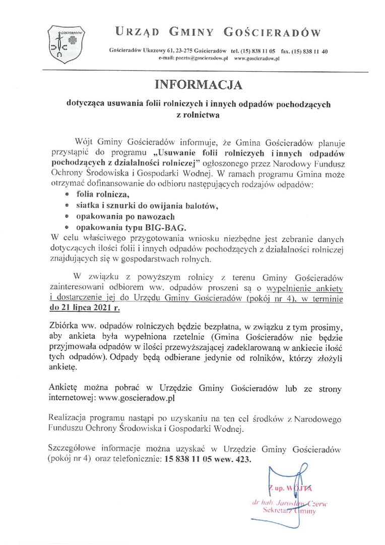 Zdjęcie przedstawiające treść informacji