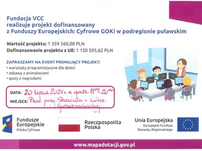 Plakat Fundacji VCC realizujący projekt dofinansowany z Funduszy Europejskich