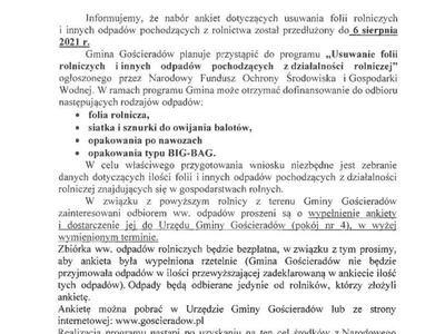 Informacja dotycząca usuwania folii rolniczych i innych odpadów pochodzących z rolnictwa