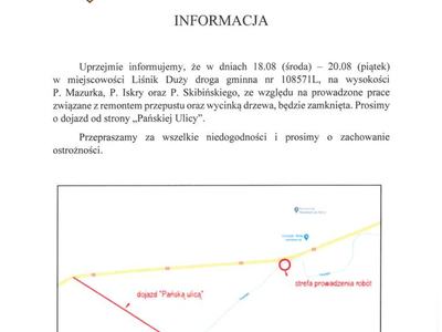 Informacja o zamknięciu drogi