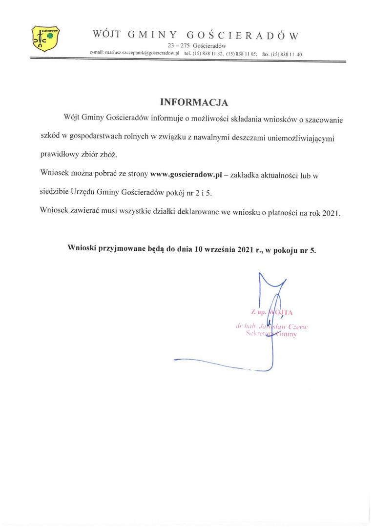 Informacja o możliwości składania wniosków 