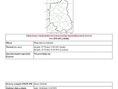 PROGNOZA NIEBEZPIECZNYCH ZJAWISK METEOROLOGICZNYCH