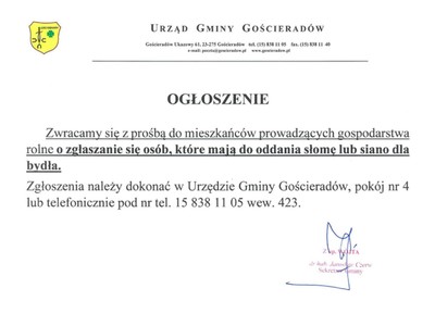 Zdjęcie przedstawiające ogłoszenie